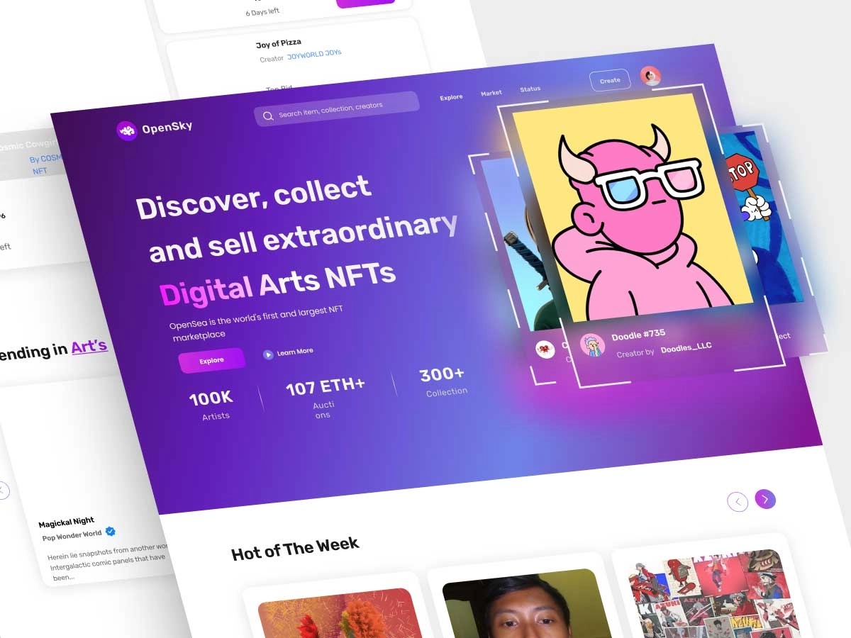 OpenSky OpenSea NFT数字藏品交易平台首页UI .fig素材下载 NFT 第1张
