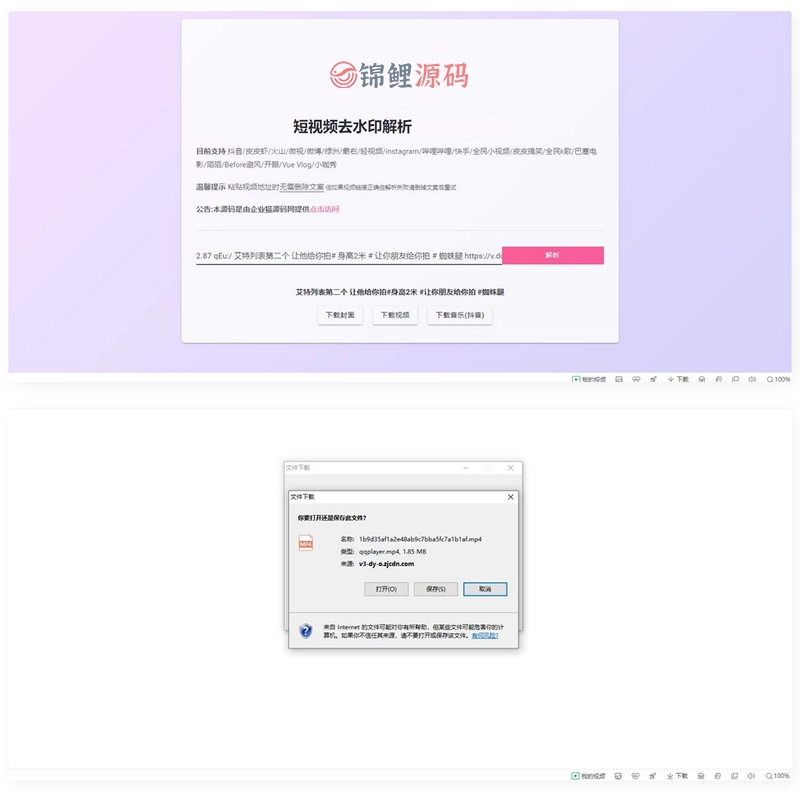 免费|网页版短视频去水印源码 网站源码 第1张