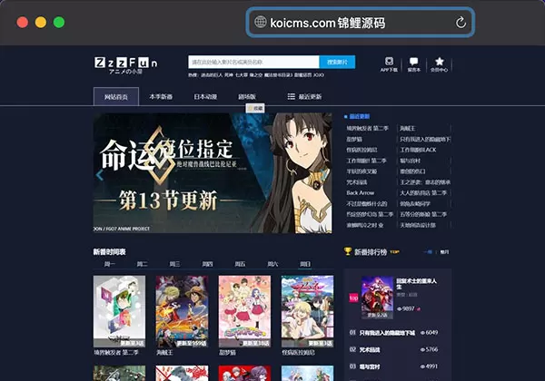 苹果cms仿ZzzFun动漫视频站PC模板