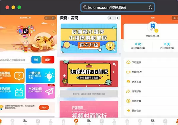 锦鲤已测|去水印独立版带解析接口小程序源码/服务器打包带小程序前端