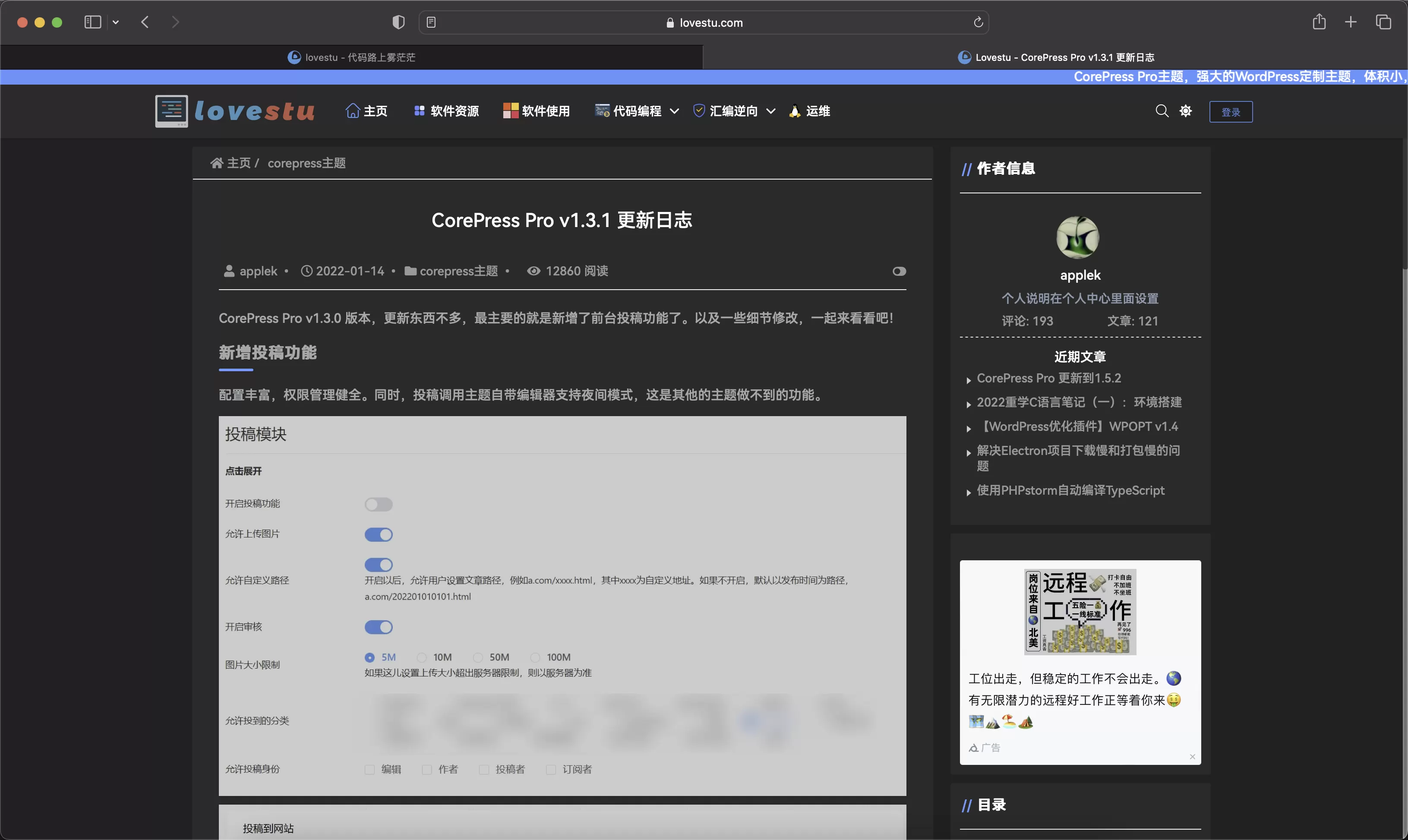 锦鲤已测|CorePress一款多功能的带前端投稿的WordPress主题 wordpress 第6张