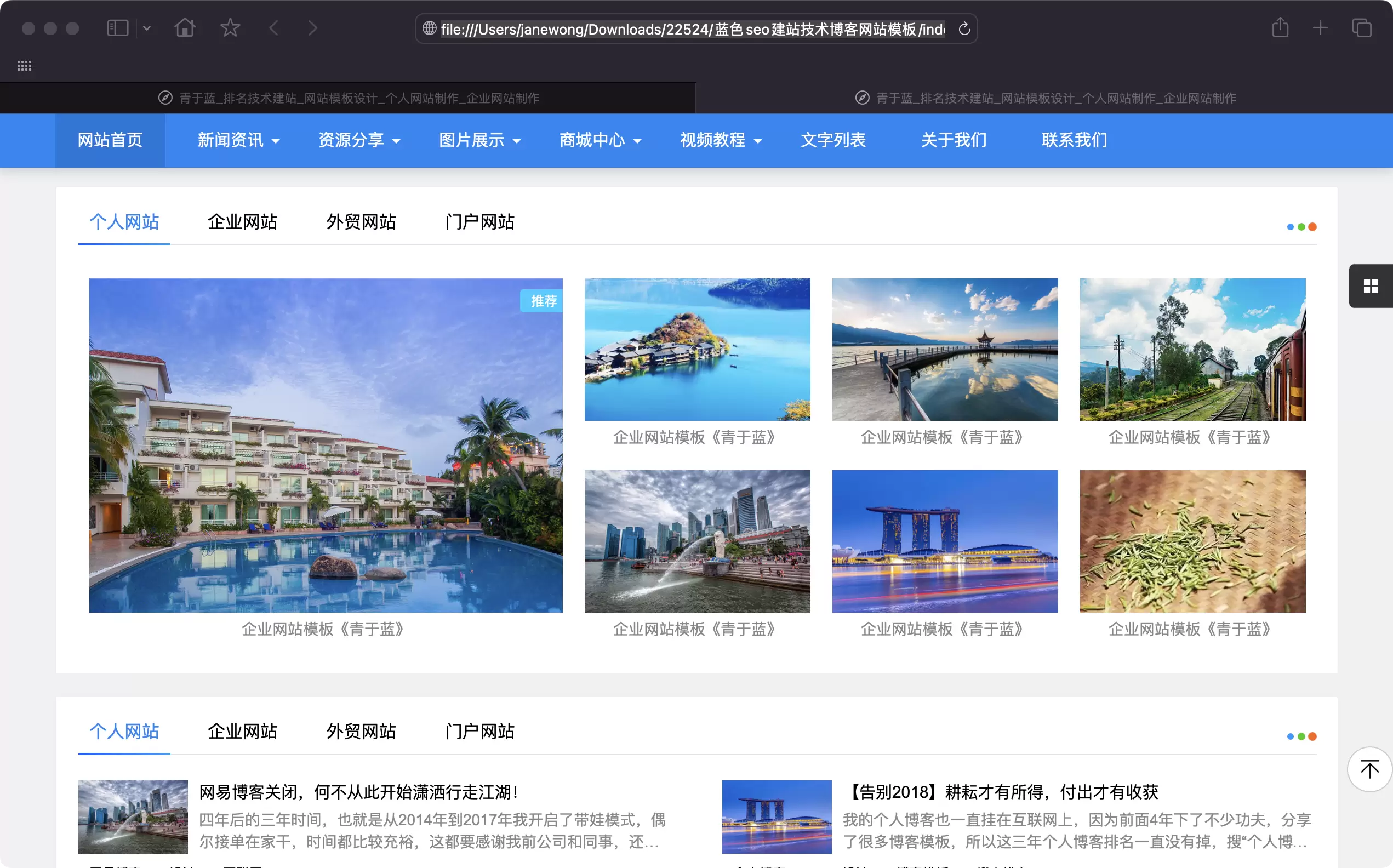 锦鲤已测|蓝色seo建站技术博客网站模板 HTML 第2张