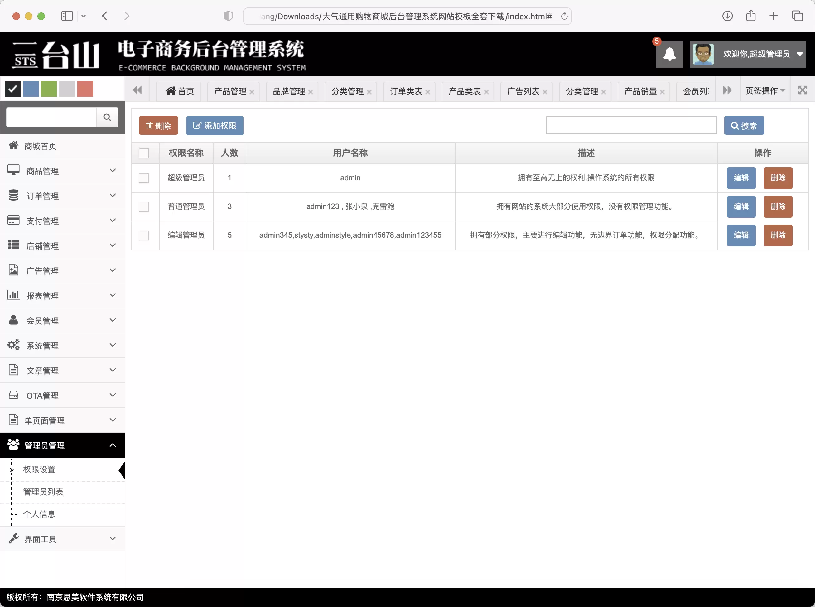 锦鲤已测|大气通用购物商城后台管理系统网站模板全套 HTML 第2张