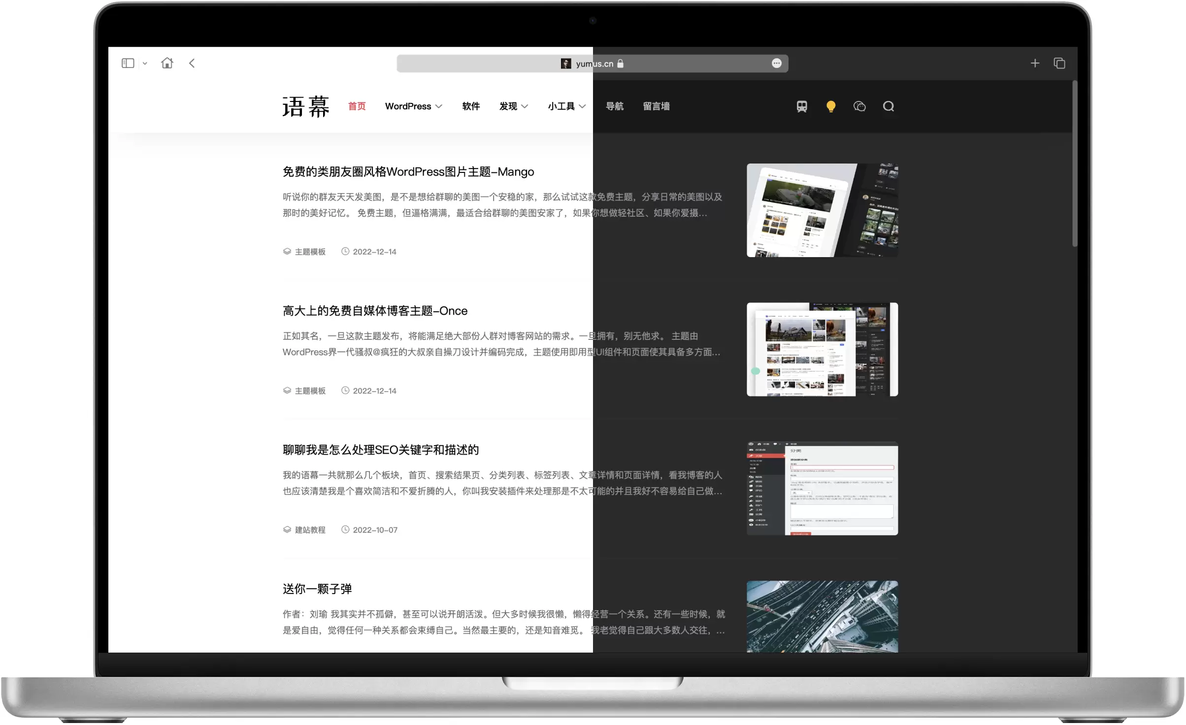 锦鲤已测|简洁的WordPress主题YUMU语幕主题 wordpress 第1张