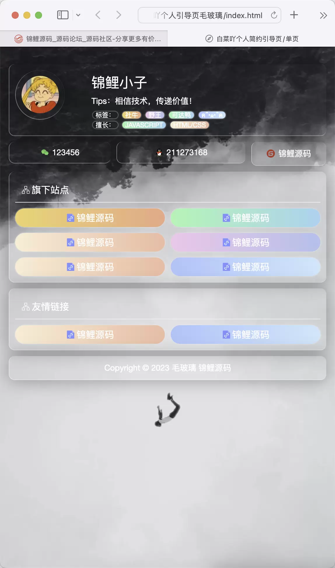 ?好看毛玻璃个人引导页源码下载 HTML 第1张