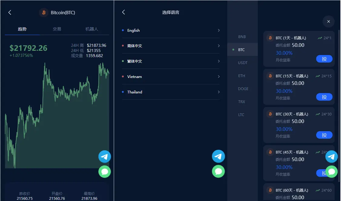 五语言BTC虚拟币质押投资理财系统加密货币机器人量化交易源码下载 网站源码 第6张