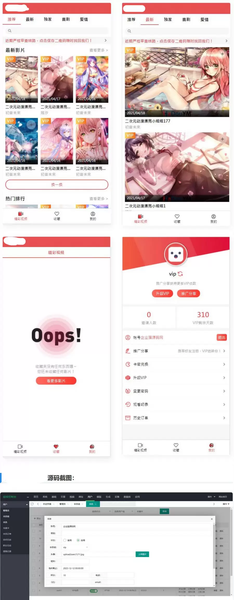二开二次元动漫影视会员收费源码系统带会员中心可设置试看付费观看 影视小说 第1张